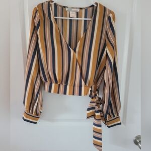 Flying Tomato Vintage Mustard and Tan Stripe Blouse Top